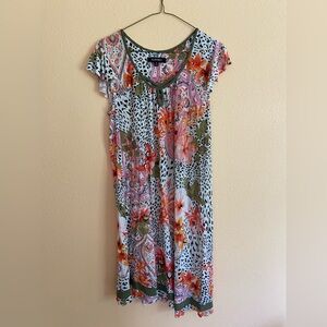 WOMENS ELLEN TRACY FLORAL PRINT CHEETAH SUMMER DRESS SIZE SMALL STRETCH